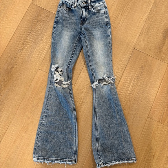 Flying Monkey Jeans Womens 22 Blue Distressed High Rise Flare - Picture 2 of 10